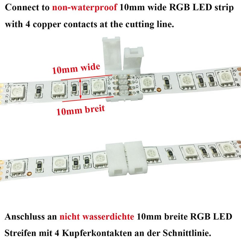 LITAELEK موصل شريط LED RGB 10 قطع LitaElek 4 دبابيس موصل شريط LED موصل شريط LED سريع موصل مشبك حبل LED محول بدون لحام بدون فجوة تمديد لشريط LED متعدد الألوان SMD 5050 بعرض 10 مم - Image 3